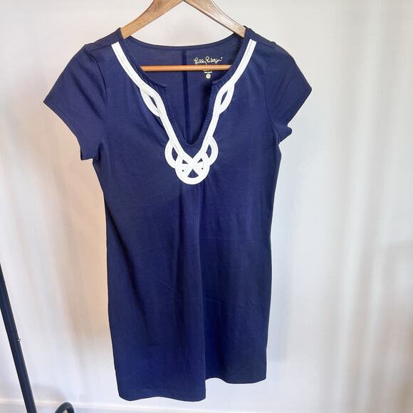 Lilly Pulitzer Navy Blue Brewster Dress Embordered Nautical Womens Size Small - Picture 2 of 8